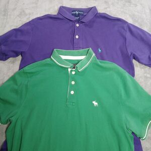 L LOT 2 POLO SHIRTS Ralph Lauren Abercrombie L Solid Green Purple Indie-Prep L